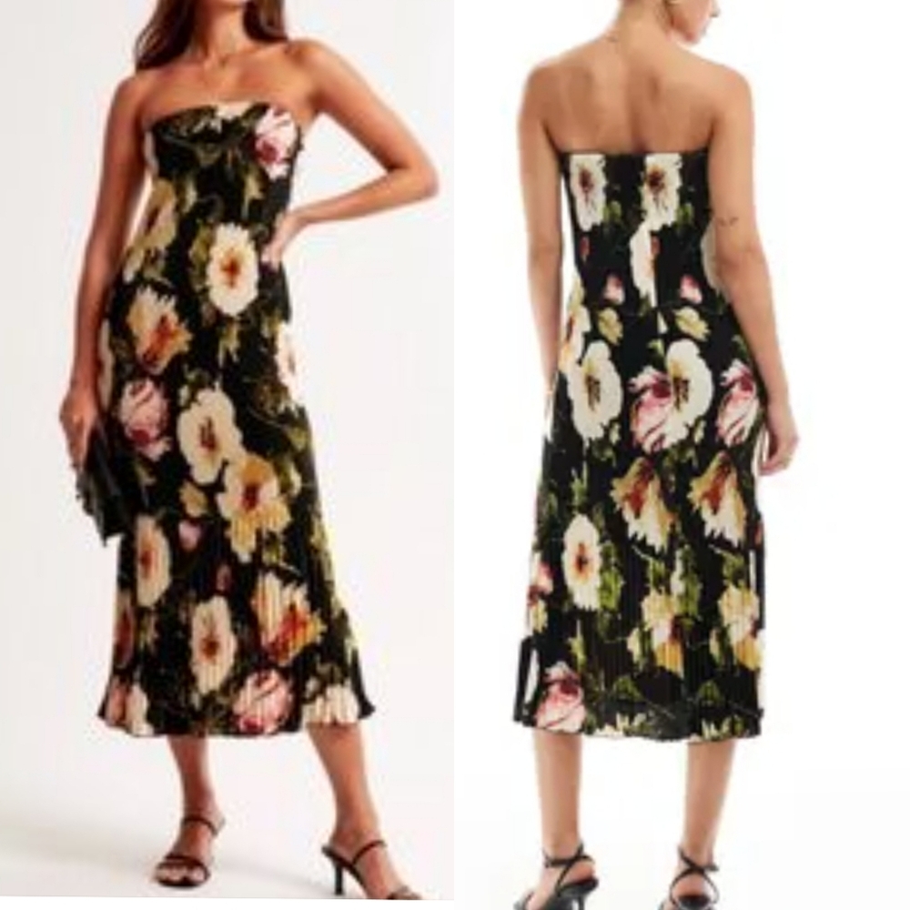 Abercrombie & Fitch Emerson Strapless Pleated Floral Cocktail Party Dress Small